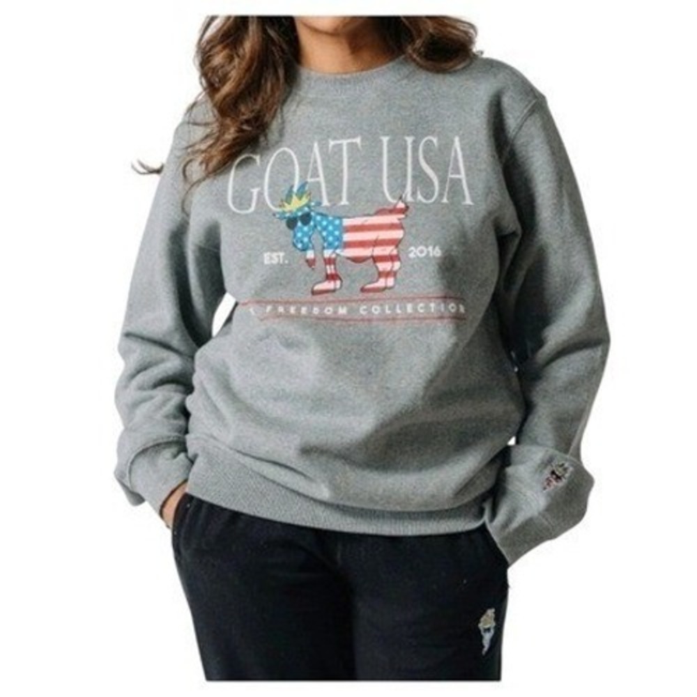 GOAT USA Freedom Collection Crewneck Sweatshirt Mens M Gray Patriotic Flag